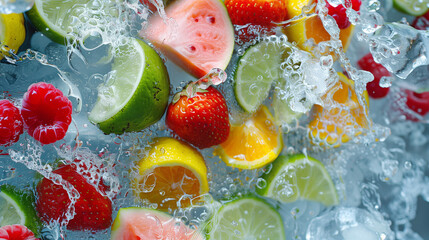 fruit salad in a glass and water