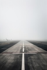 A runway with a plane in the distance