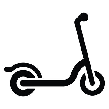 Vector electric scooter icon modern flat design on white background. Kick scooter. Environmentally friendly transport. Black silhouette illustration.