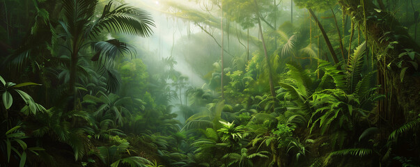 Native tropic amazon rainy forest.  Eco concept - obrazy, fototapety, plakaty