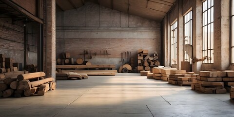 Rustic warehouse interior, generative AI