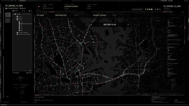 Spy scanner tracking the location of the target gps signal on the night map. Gps scanner searching for the criminals location. Gps scanner analyses the specific location on a town map
