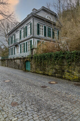 Monschau, Germany. 19 february 2024. A street in Monschau. Monschau is a small resort town in the...
