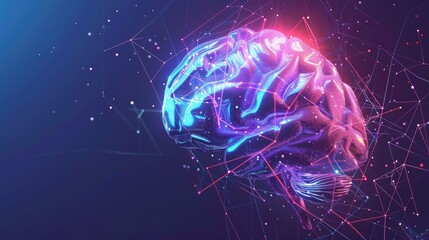 Fototapeta premium Artificial Intelligence Concept, Futuristic Human Brain With Neon Glow