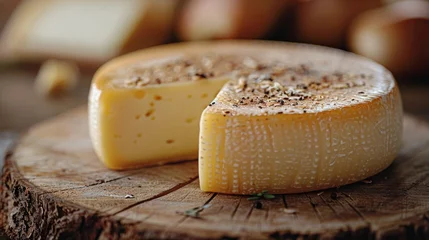 Fotobehang Cheese on Wooden Table © yganko