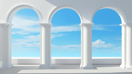 Realistic white arches with a view on the blue sky. stock illustration Arch . Generative Ai