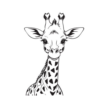 Beautiful hand-drawn vector illustration of funny giraffe isolated on a white background for coloring book for children