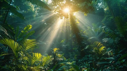 Fototapeta premium Sunlight Filters Through Trees in the Jungle