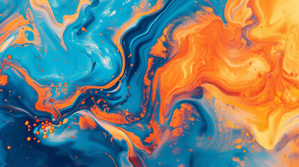 Abstract marbling oil acrylic paint background illustration art wallpaper, Orange and blue color...
