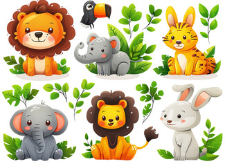 Naklejka premium collection of cartoon animals, bright and cute clipart. Concept: children's educational book, getting to know animals, developing imagination