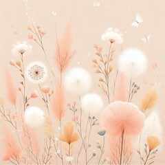 Peach fuzz background with dandelions