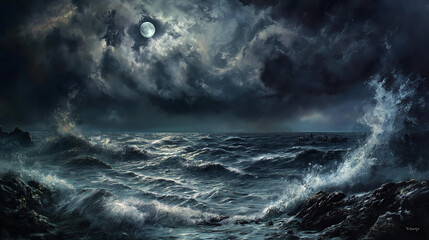 dark stormy sea at night