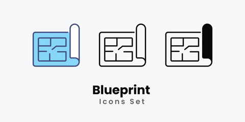 Blueprint  icon thin line and glyph vector icon stock illustration