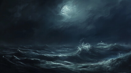 Fototapeta na wymiar dark stormy sea at night