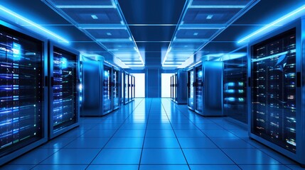 Fototapeta premium Depict a state of the art data center with rows of server racks, cooling systems, and redundant power supplies 
