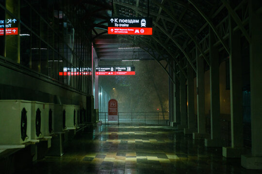 station corridor at snowy night