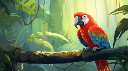 Arara vermelha na floresta - Ilustração