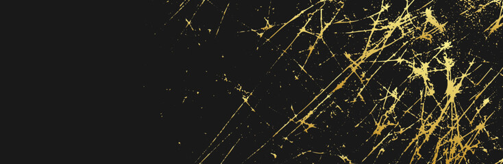 Banner, cover design. Stylish black background, marbled gold grunge texture, stains. Geometric abstract pattern. Creative for modern creativity.