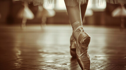 Ballet dancer's feet on tiptoes