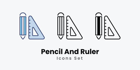 Pencil And Ruler icon thin line and glyph vector icon stock illustration