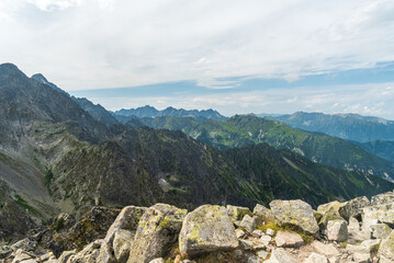 Fototapeta na wymiar View from Jahnaci stit mountain peak in High Tatras mountains in Slovakia