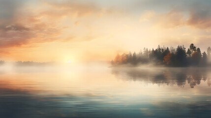 Fototapeta na wymiar A Serene Blurred Background: Secluded Lake