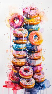 Vibrant Watercolor Wedding Reception with Donut Wall Generative AI