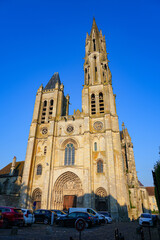 Facade of the Senlis Cathedral in the capital of Oise in Picardy, North of France