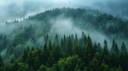 Misty Mountain Among Trees