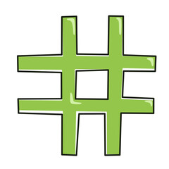 Hashtag symbol, hashtag. Vector isolate in doodle style.