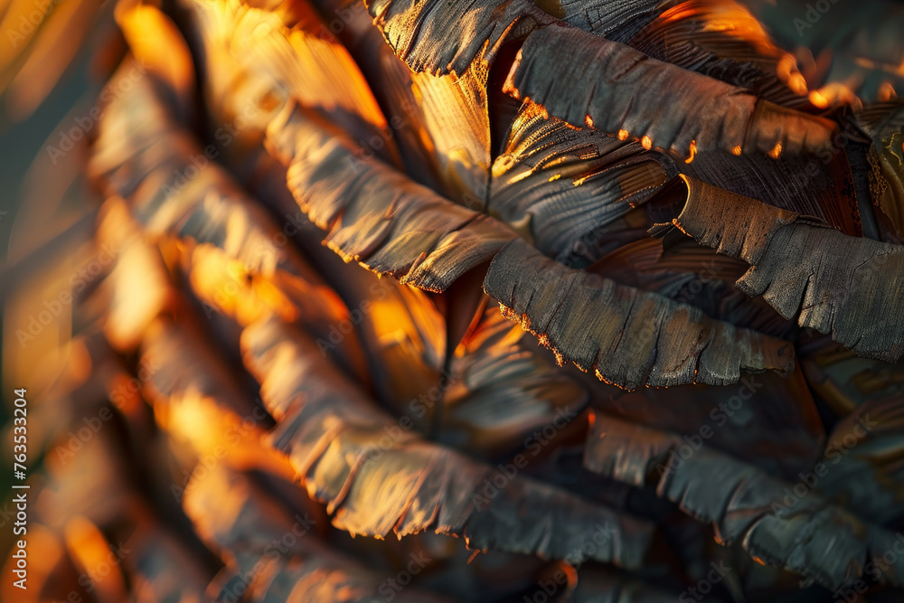 Aufkleber a close-up of a palm tree bark, its unique texture and patterns creating an abstract design in the w