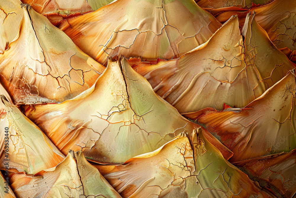 Poster a close-up of a palm tree bark, its unique texture and patterns creating an abstract design in the w