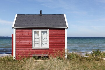 Colored beach hut in Aeroskobing, Aero island, Denmark	