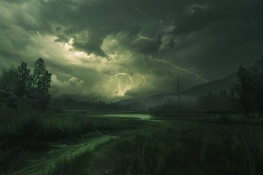 Stunning high-resolution photos: thunderstorm in early May, bold energy of nature, reflection of emotions, volumetric light, perspective, Xbox 360 graphics. Natural phenomena