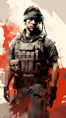 Fototapeta premium Stylized Illustration of a Soldier in Combat Gear