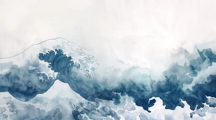 Fototapeta na wymiar watercolor painting of Japanese great wave sea