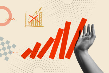 Financial crisis and hands in retro collage vector illustration
