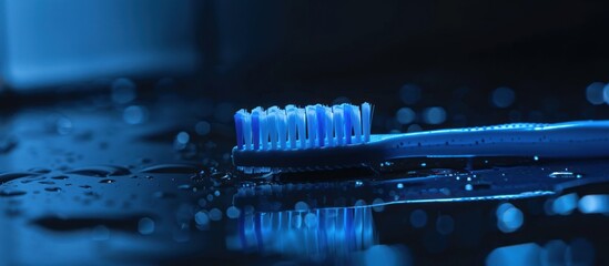  toothbrush  in the dark blue light back ground