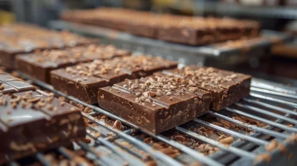 Fotobehang Chocolate Bars Cooling on a Rack in a Factory © yganko