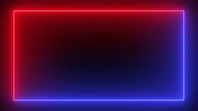 Rectangular frame line seamless looping movie with red and blue neon effect