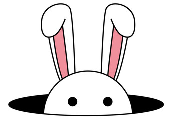 Cute vector bunny peeking out of the hole. Easter bunnies. Easter bunny vector icon, rabbit in the hole, cartoon ears. - obrazy, fototapety, plakaty