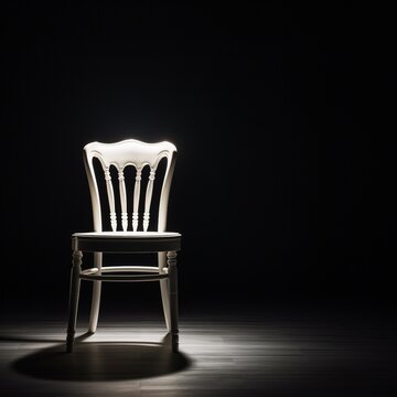 White chair in dark room with Spot light, Ai Generated