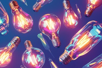 Background from glowing light bulbs, progress and innovation and idea concept, bright lighting for...