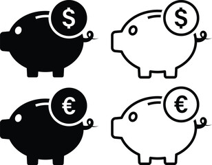 Set of Piggybank icon symbol. Vector Illustration. 
