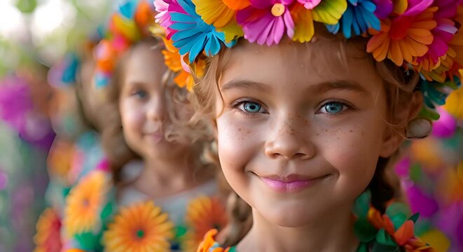 Young Girls Wearing Flower Crowns