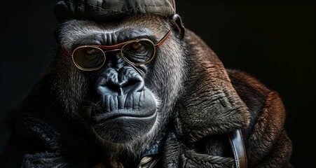 a gorilla wearing a hat and glasses