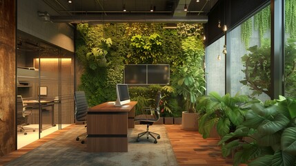 An office with lots of green plants