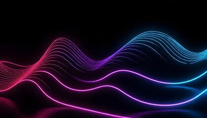 Abstract neon light waves with blue and blue colors on a black background