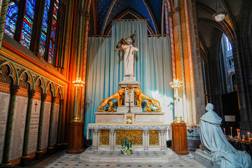 Statue of Joan of Arc in a chapel of the Orléans Cathedral of Sainte Croix ("Holy Cross") in the French department of Loiret in the Center of France