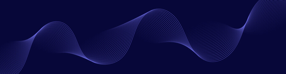 Abstract background with waves for banner. Web banner size. Vector background with lines. Element for design isolated on dark blue. Blue gradient. Night, ocean - obrazy, fototapety, plakaty